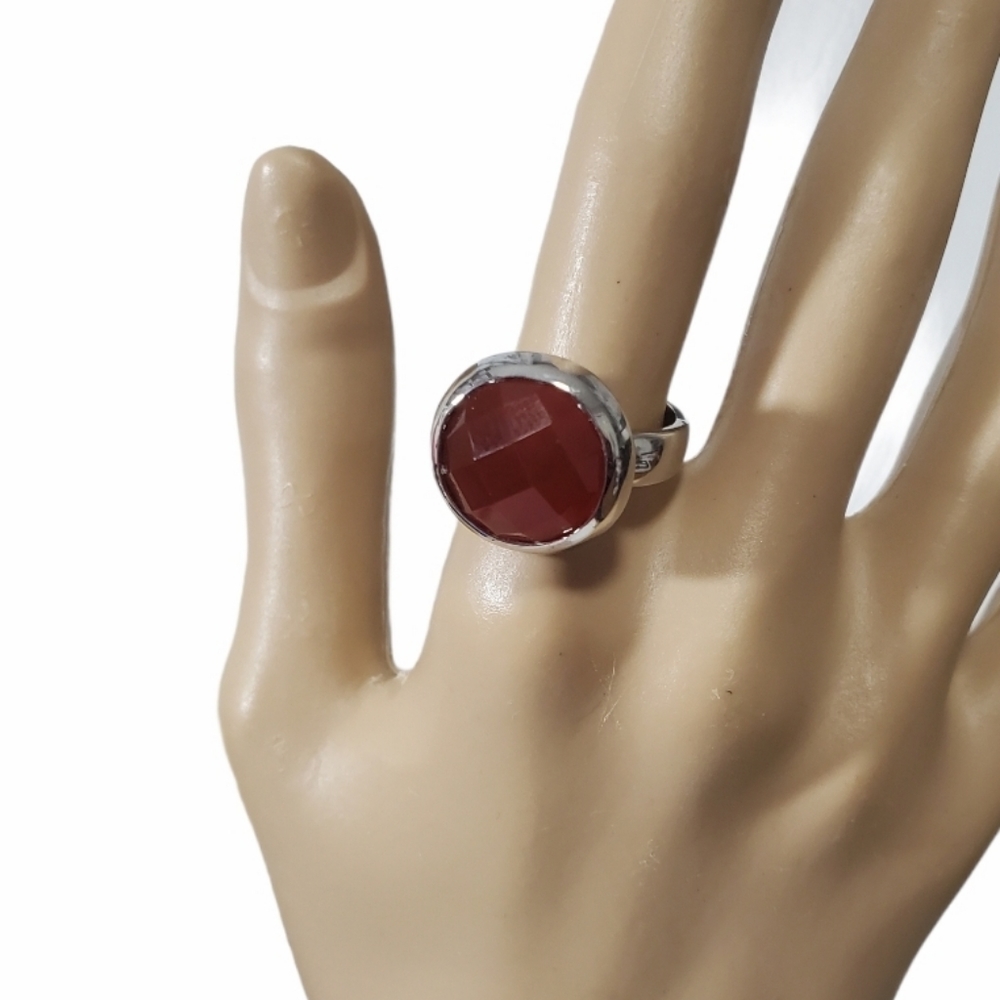 Bohemian Silver Red Cocktail Ring Size 9 Christmas gift